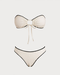 Beyaz Contrasting Bandeau Bikini Takımı