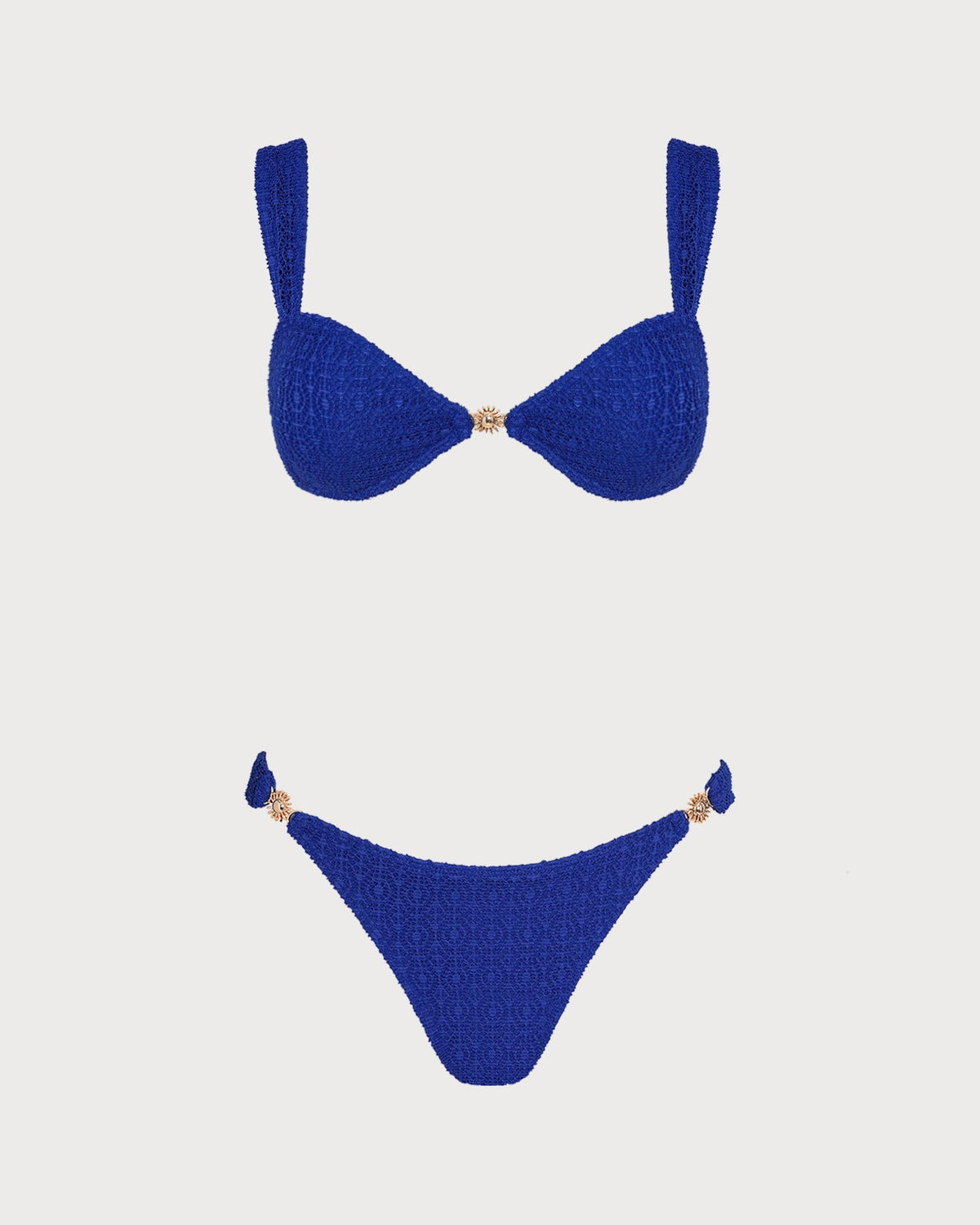 Mavi V Yaka Dokulu Bralet Bikini Takımı