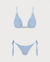 Mavi V Yaka O Halka Detaylı Üçgen Bikini Takımı