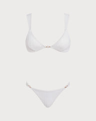 Beyaz V Yaka Dokulu Bralet Bikini Takımı