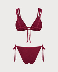 Şarap Kırmızısı Dokulu Üçgen Bikini Takımı