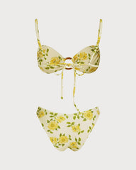 Light Sarı O Halka Detaylı Çiçek Desenli Bralet Bikini Takımı