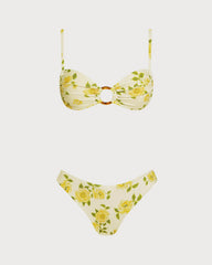 Light Sarı O Halka Detaylı Çiçek Desenli Bralet Bikini Takımı