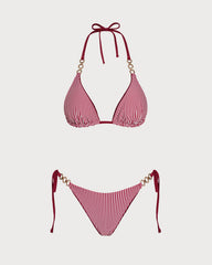 Kiremit Boyundan Bağlamalı Büzgü Bağlamalı Reversible Bikini Takımı
