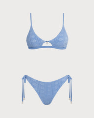 Mavi Çiçek Desenli U Yaka Üçgen Bikini Takımı