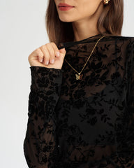 Siyah Çiçek Desenli See-through Tişört