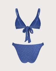 Mavi V Yaka Dokulu Üçgen Bikini Takımı