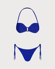 Mavi Boyundan Bağlamalı O Halka Detaylı Bandeau Bikini Takımı