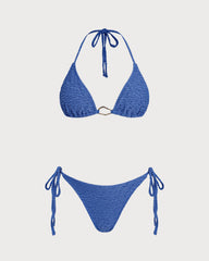 Mavi Boyundan Bağlamalı Üçgen Bikini Takımı