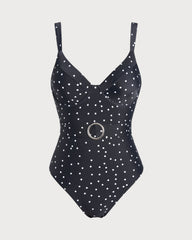 Siyah Polka Dots Tek Parça Mayo
