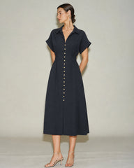 Siyah V Yaka Düşük Shoulder Midi Elbise