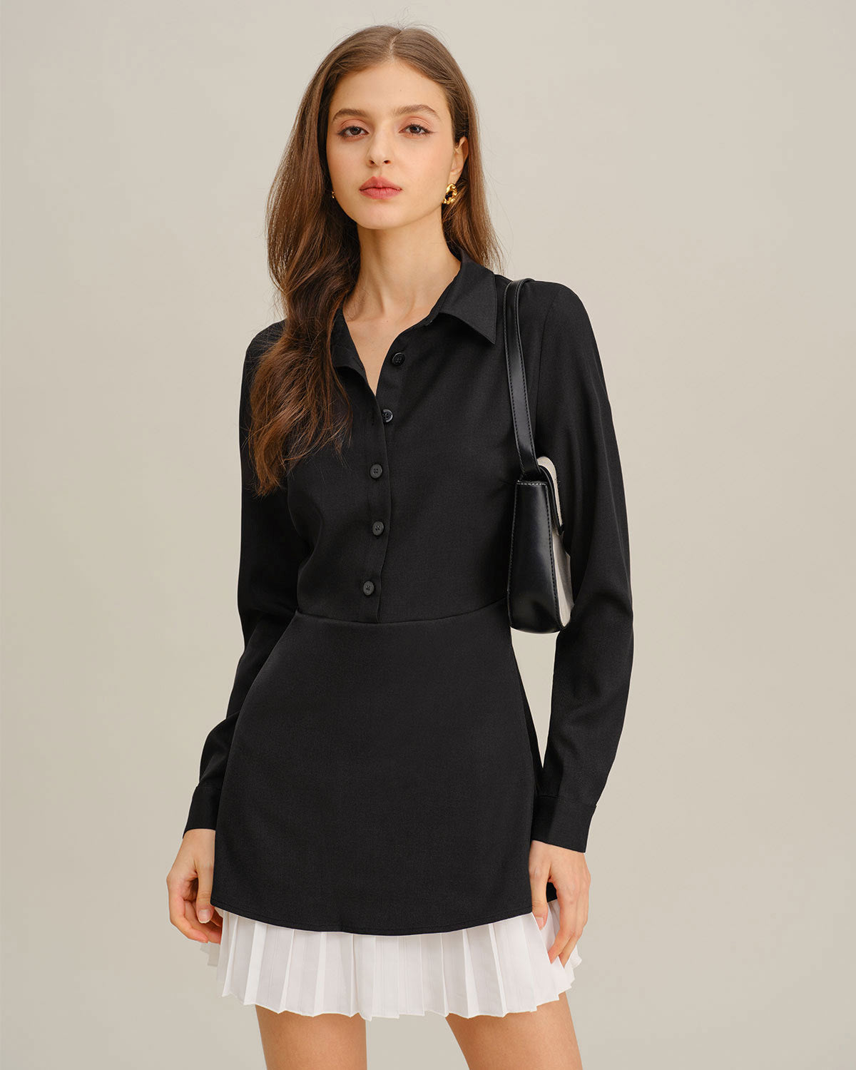 Siyah Contrasting Kesim Mini Elbise