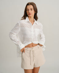 Bej Bağlamalı Waist Cepli Şort